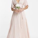ASOS DESIGN blush pleated wrap waist maxi bridesmaid dress with bell sleeves 8 Photo 0