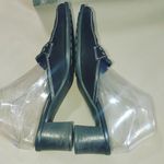 Coach Black Leather Size 7.5 Block Heels Slip On Mules Loafers Iris Suede Square Photo 4