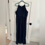NWT Reverie dark navy blue formal dress, empire waist, chevron ruffle detail, 12 Photo 1