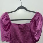 EXPRESS  Magenta Pink Satin V-Bar Puff Sleeve Ruched Pleated Crop Top Photo 1