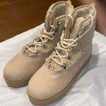 Larroude Vail Women's 6 Beige Leather Faux Fur Waterproof Ankle Combat Boots Tan Photo 0