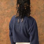 Adidas Athletic League Fleece Pullover Crop Top Womens Navy Blue 1/4 Zip Photo 1