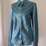 Old Navy Vintage ‘01  Blue & Brown Striped Collared Long Sleeve Button Down Shirt Photo 0