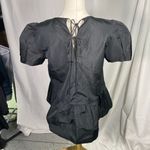 ZARA Black Puff Sleeve Peplum Blouse Small Short Sleeve Tie Back Lightweight New Photo 7