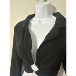 ZARA  Black O-Ring Collared V Neck Cutout Long Sleeve Cropped Blouse XL Photo 2