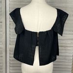 WILDE HEART Cropped Black Bandeau w Sheer Grid Overlay Flutter Sleeves Photo 1
