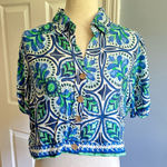 Haute Hippie Boxy Cropped Button Down (M) – Blue Green Watercolor Rayon Boho Photo 0