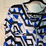 Apt. 9  Short Sleeve Blouse Shirt Top 3X Blue Black V-Neck Quarter Zip Geometric Photo 1
