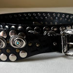 Vintage Nanni Italy Turquoise Concho Studded Leather Belt Black Silver 95/38 Black Photo 0