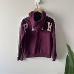 Victoria's Secret PINK  Burgundy Full Zip Hoodie Sequin Dog Fleece Hood Jacket XS Photo 1