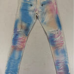 Embellish Tie Dye Moto Jeans Distressed Ripped Gummo Biker Style Colorful Sz 28 Blue Photo 0