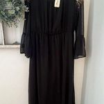 Wrangler NWT Black Floral Embroidered Swiss Dot Long Dress Women's L Photo 0