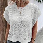 SheIn White Knit Top with Batwing Short Sleeves - Sz L Photo 0