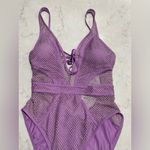 Becca New! Network Plunge-Neck One-Piece Swimsuit Lavender Sz Small $148 Photo 2