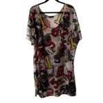 Blush  Women's Sheer Tunic Cover Up Mesh Number Print Short Sleeve V-Neck Beach Photo 1