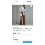 Anthropologie  Pants Women 14 Brown Faux Leather Floral Lace Wide Leg Pants Boho Photo 5
