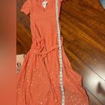 Free People  wanderer Maci dress boho gown coral chiffon metallic gold textured 4 Photo 14
