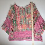 Easel Boho Ikat Butterfly Sleeve Tunic Top Medium Multicolor Festival Colorful Pink Photo 7