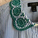 J.Crew  Women’s The Perfect Shirt Striped Button Up Eyelet Trim Sz‎ 14 Blue Photo 3