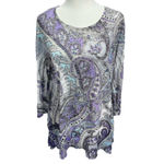 Jess & Jane Paisley Purple Blue Black White Tunic with Rhinestones NEW Photo 1