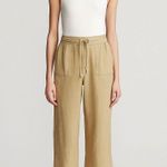 Ralph Lauren Lauren  Linen Pants 6P‎ Tan Beige Wide Leg Drawstring Elastic Wais Photo 0