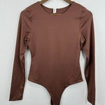 BP Brown Long Sleeve Bodysuit Ribbed Sculpting Knit Top Medium Comfortable Photo 0