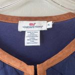 Vineyard Vines Sz XL Blue Quilted Jacket Brown Leather Trimmed Pockets Photo 1