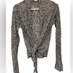 Velvet Tees Velvet brown cream printed tie front long sleevee deep vneck top Photo 0