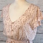 One Love Clothing Blouse V Neck w Flutter Sleeves Pink w Mauve Print-Small Photo 1