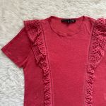 Veronica Beard Top Prema Eyelet Ruffle Crewneck Tee Linen Short Sleeve S Photo 5