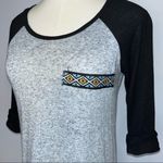 Moa Moa  Gray Black Crew Neck Raglan Shirt Small Aztec Front Pocket Photo 3
