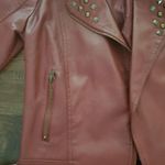 Burgundy leather like jacket size small women's, super cute style by do… Red Photo 4