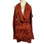 Pretty Little Thing New  Rust Satin Cowl Cold Shoulder Shift Dress Mini Size 4 Photo 2