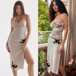 House Of CB HOUSE‎ OF CB 'Amal' Champagne Beaded Midi Skirt NWOT size L Photo 7