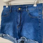 SheIn Jean Shorts High Waisted Medium Wash Frayed Cuffed casual neutral Photo 1