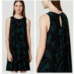Loft Black Green Floral Tulip Print Sleeveless Dress Womens Size M Keyhole Back Photo 1
