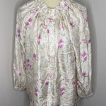 Ann Mashburn  Silk Button-front 3/4 Sleeve Cream Pink Floral Blouse Large L Photo 0