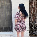 ZARA Black and pink floral romper with square neckline and puffy sleeves sz s Photo 2