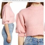 Topshop NWT Size 4/6 Balloon Puff Sleeve Sweater Blush Pink Soft Collegiate Cozy Photo 3