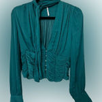 Free People  Teal Ruched Long Sleeve Blouse Size XS Photo 0