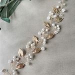Bridal hair accessories, gold with pearls, flowers and leaves, jewelry, hairband Photo 5