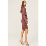 Louna Ruched Knee Length Dress Womens Medium Brown Jersey Long Sleeve V Photo 12