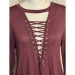 Active USA Plum Colored Long Sleeve Tee, Cross Front, Rayon/Spandex, L Purple Size L Photo 1