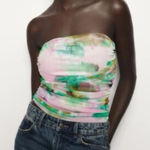 ZARA Colorful Mesh Tulle Strapless Top Size: L Photo 0