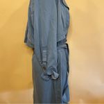 7 For All Mankind Blue Lightweight Gunflap Front Tie Trench Coat Jacket Size L Photo 6