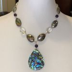 Amethyst Vintage Abalone Crystal Necklace with Abalone Teardrop Pendant Photo 11