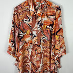 Cynthia Rowley  Blouse 2X Abstract Swirl Print Button Front Boho Artistic Retro Photo 0