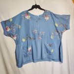 Kaktus made in Italy sz L oversized linen viscose blend blue rose print tunic Green Size L Photo 1
