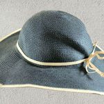 Charter Club  black tan trim bow straw wide brim hat Photo 1