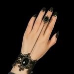 Fashion Black Lace Inlaid Oval Cut Synthetic Gems Crystal Bracelet Ring Hand Har Photo 15